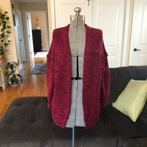 NWT S FREE PEOPLE BOHEMIAN BOHO KNIT OVERSIZED BURGUNDY RED CARDIGAN